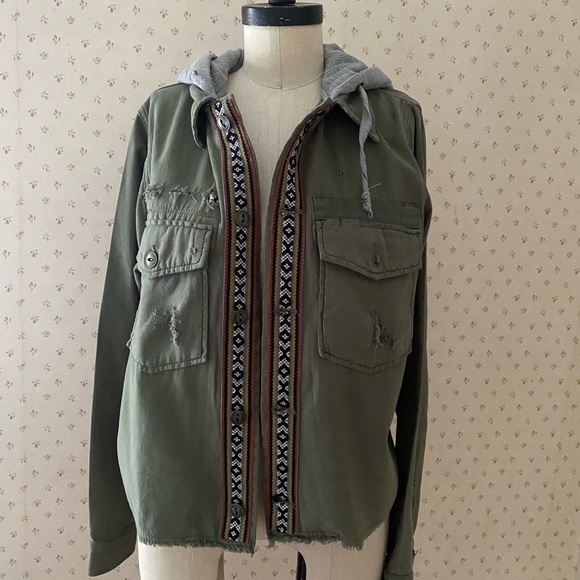 Free People distressed cotton hooded jacket size S